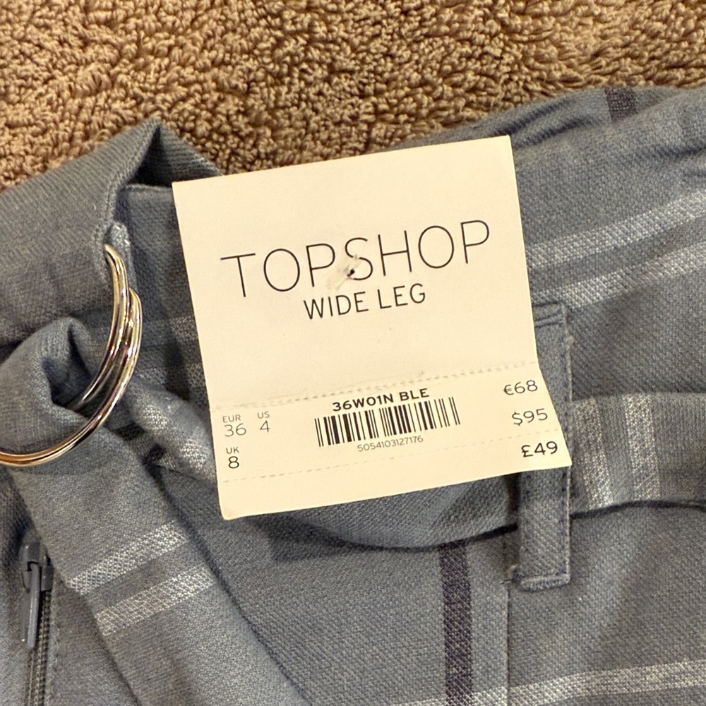 Topshop Blue Checkered Trousers with Belt - Picture 2 of 4